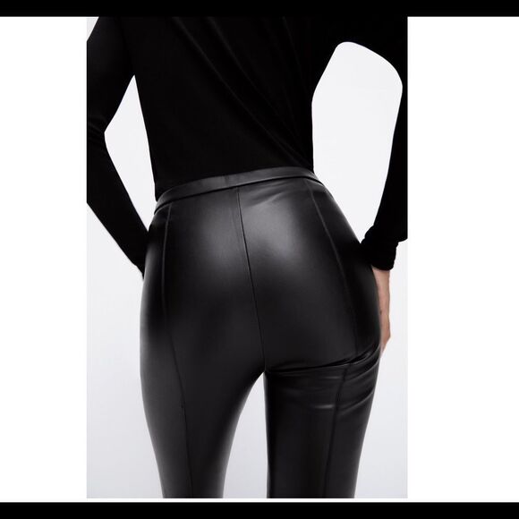 Zara black leggings vegan faux leather high waisted side zipper size medium NWT - Picture 3 of 12